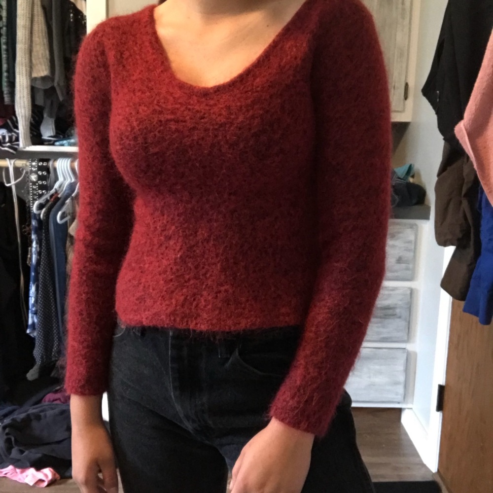 Red sweater crop top
